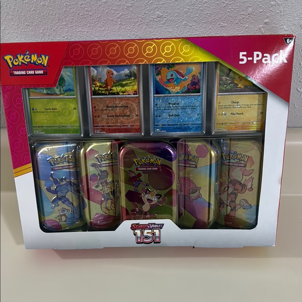Pokemon Trading Card Game 5-Pack with Colorful Tins